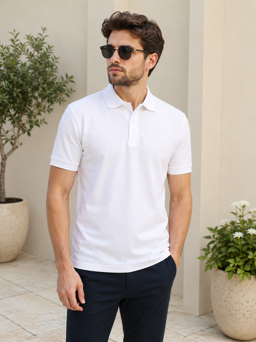Premium casual polo T-shirt featuring clean lines and comfortable fit for effortless everyday style.
