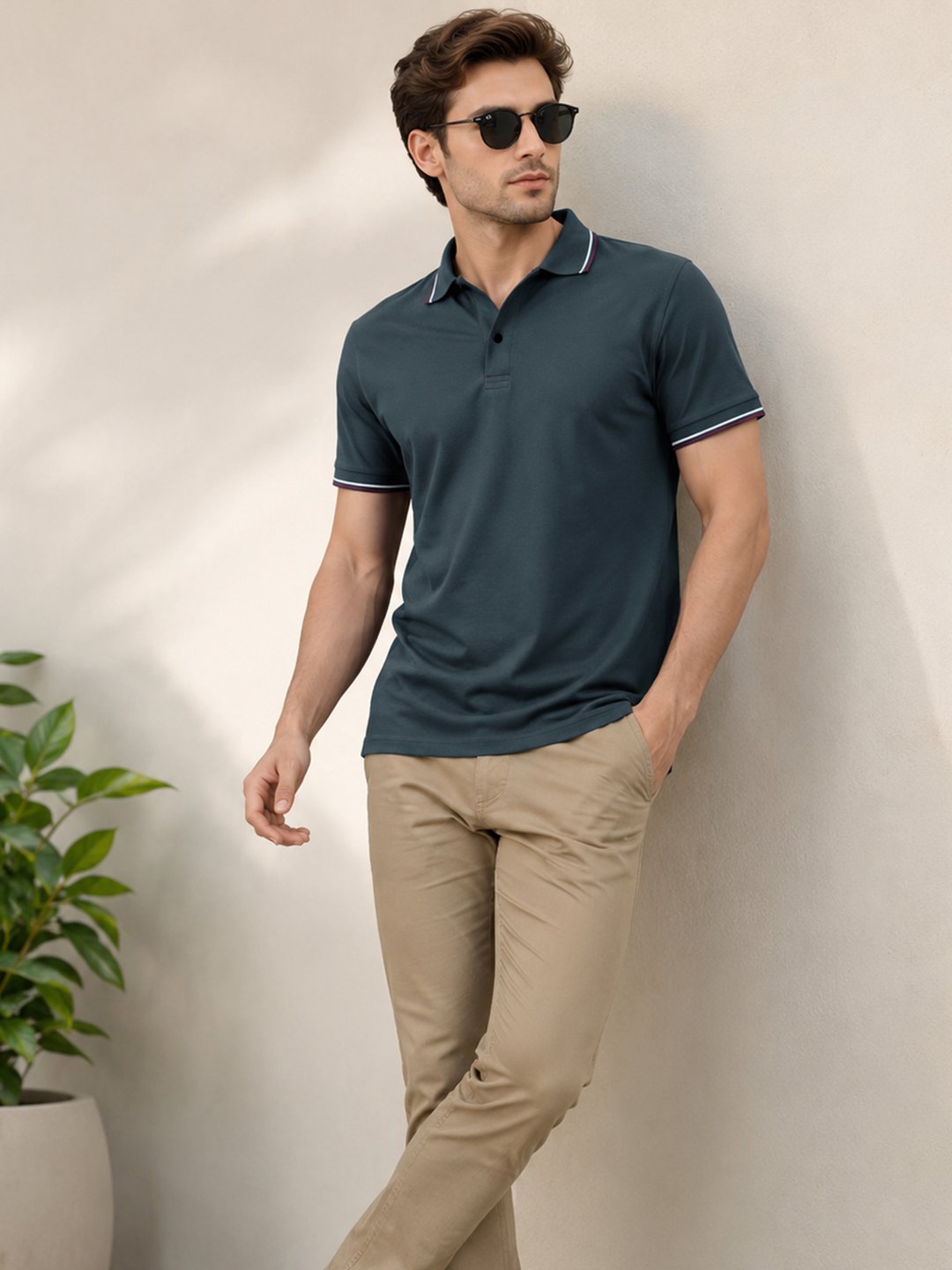 Premium men's polo T-shirt featuring contrast tipping with a comfortable regular fit for everyday wear.