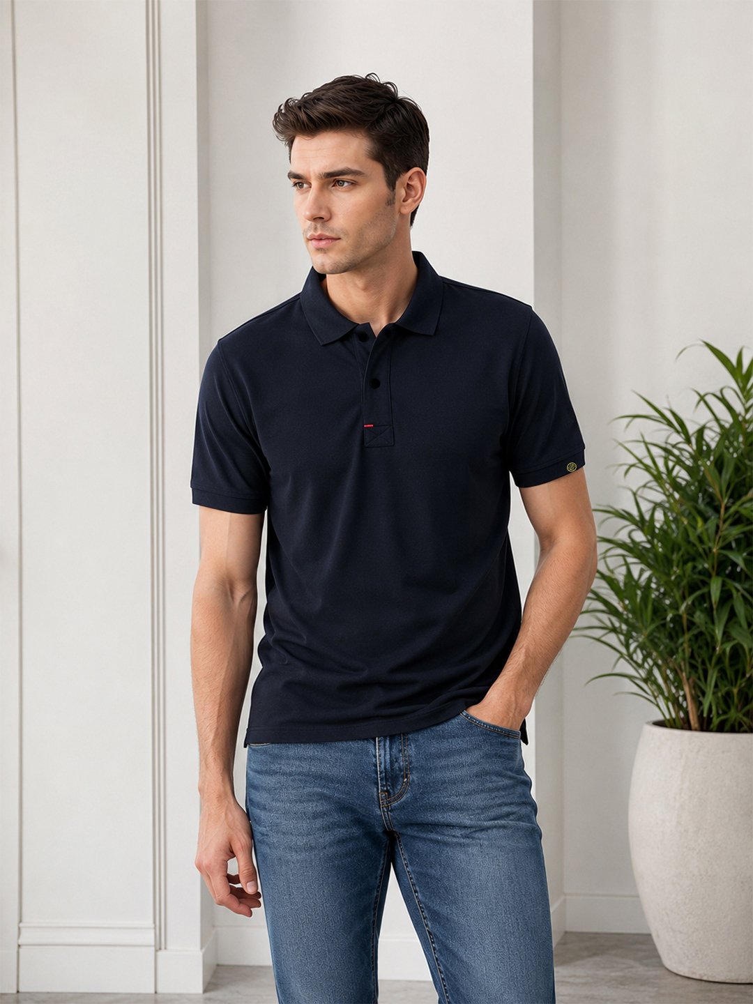 Carlton London Horizan Inkwave Men's polo T-shirt offering breathable comfort, durable stitching, and a polished everyday casual appearance.
