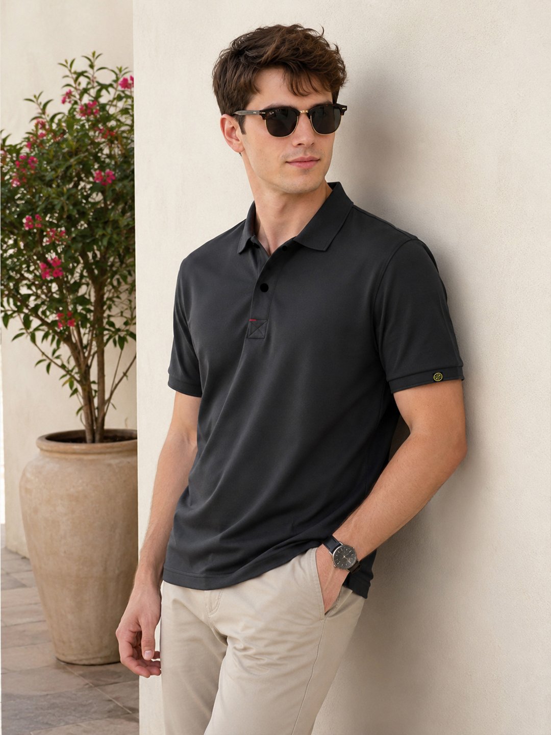 Carlton London Horizan Volcanic Veil Men's polo T-shirt offering breathable comfort, durable stitching, and a polished everyday casual appearance.