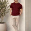 DFNK men's maroon round neck t-shirt featuring a minimalist design and comfortable regular fit
