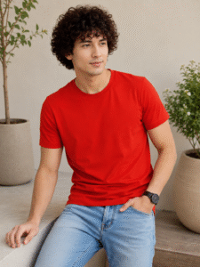 DFNK men's red round neck cotton t-shirt with a modern casual fit and everyday comfort