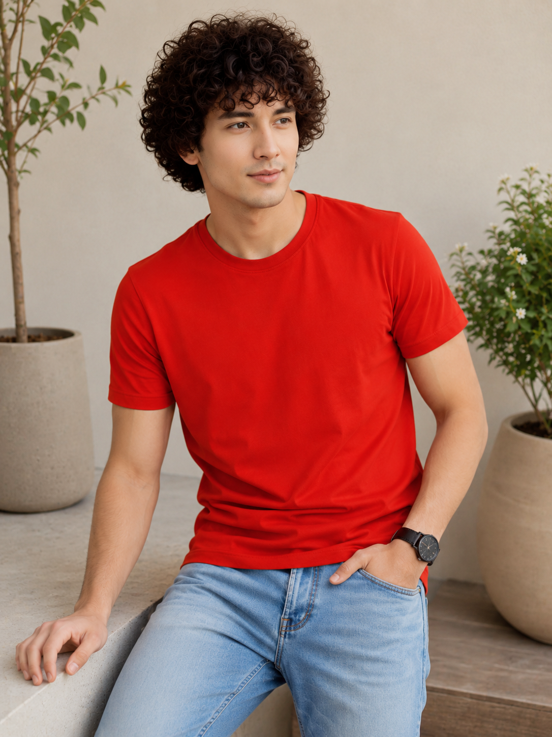 dfnk liverpool red colour DFNK men's red round neck cotton t-shirt with a modern casual fit and everyday comfort