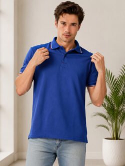 DFNK men's Balanced Ash polo t-shirt in beige with a modern slim fit and premium cotton fabric.