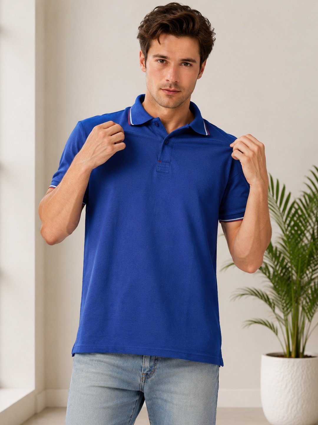 divine Mystic Indigo.jpg DFNK men's Balanced Ash polo t-shirt in beige with a modern slim fit and premium cotton fabric.