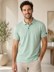 DFNK men's Seafoam Whisper mint green polo t-shirt crafted from premium cotton for everyday comfort.