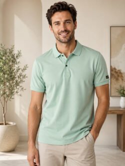 DFNK men's Seafoam Whisper mint green polo t-shirt crafted from premium cotton for everyday comfort.