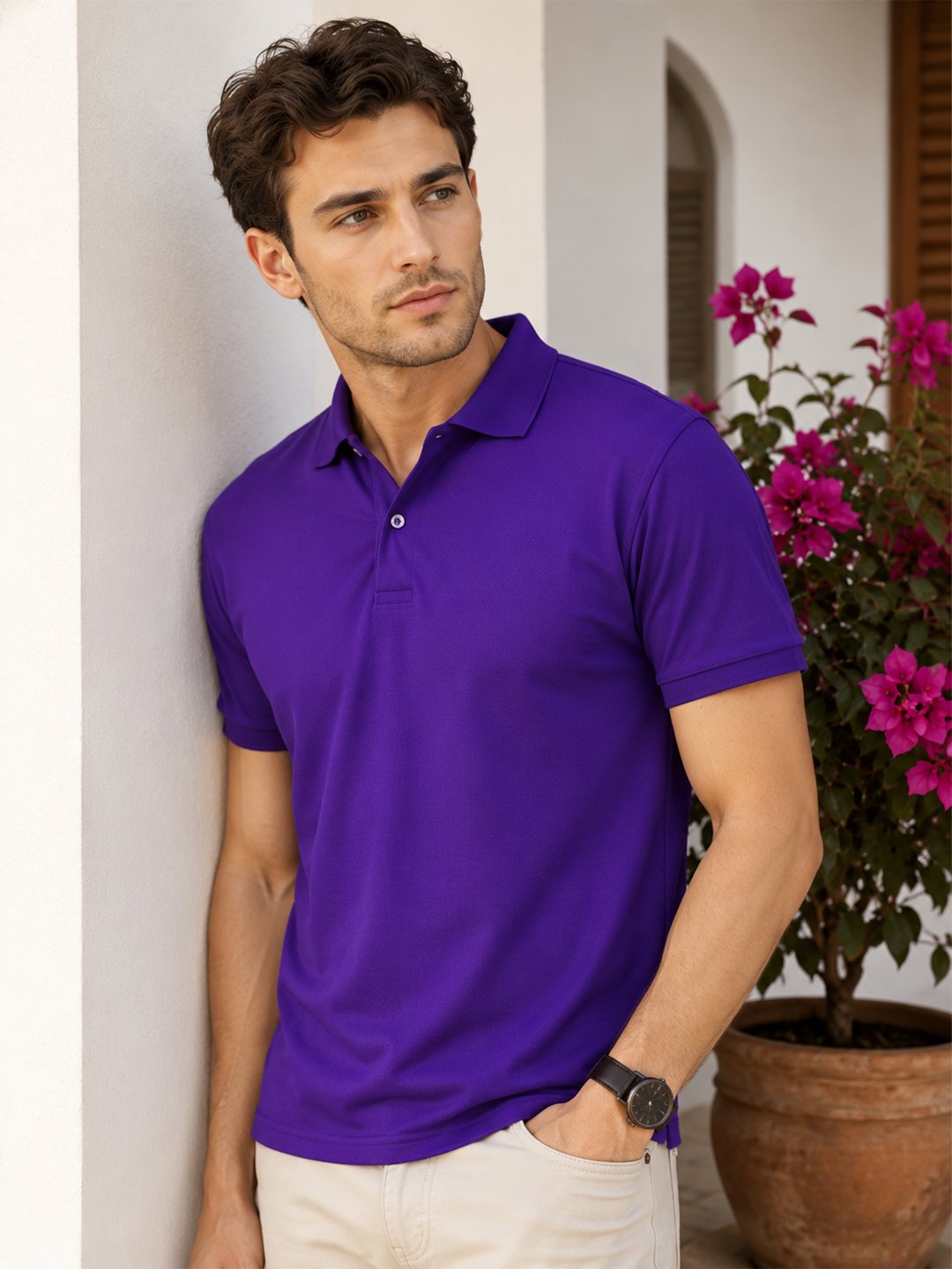 purple.jpg DFNK Air Dry men's white polo T-shirt with breathable fabric and classic collar for everyday wear