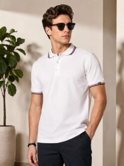Premium men's polo T-shirt featuring contrast tipping with a comfortable regular fit for everyday wear.