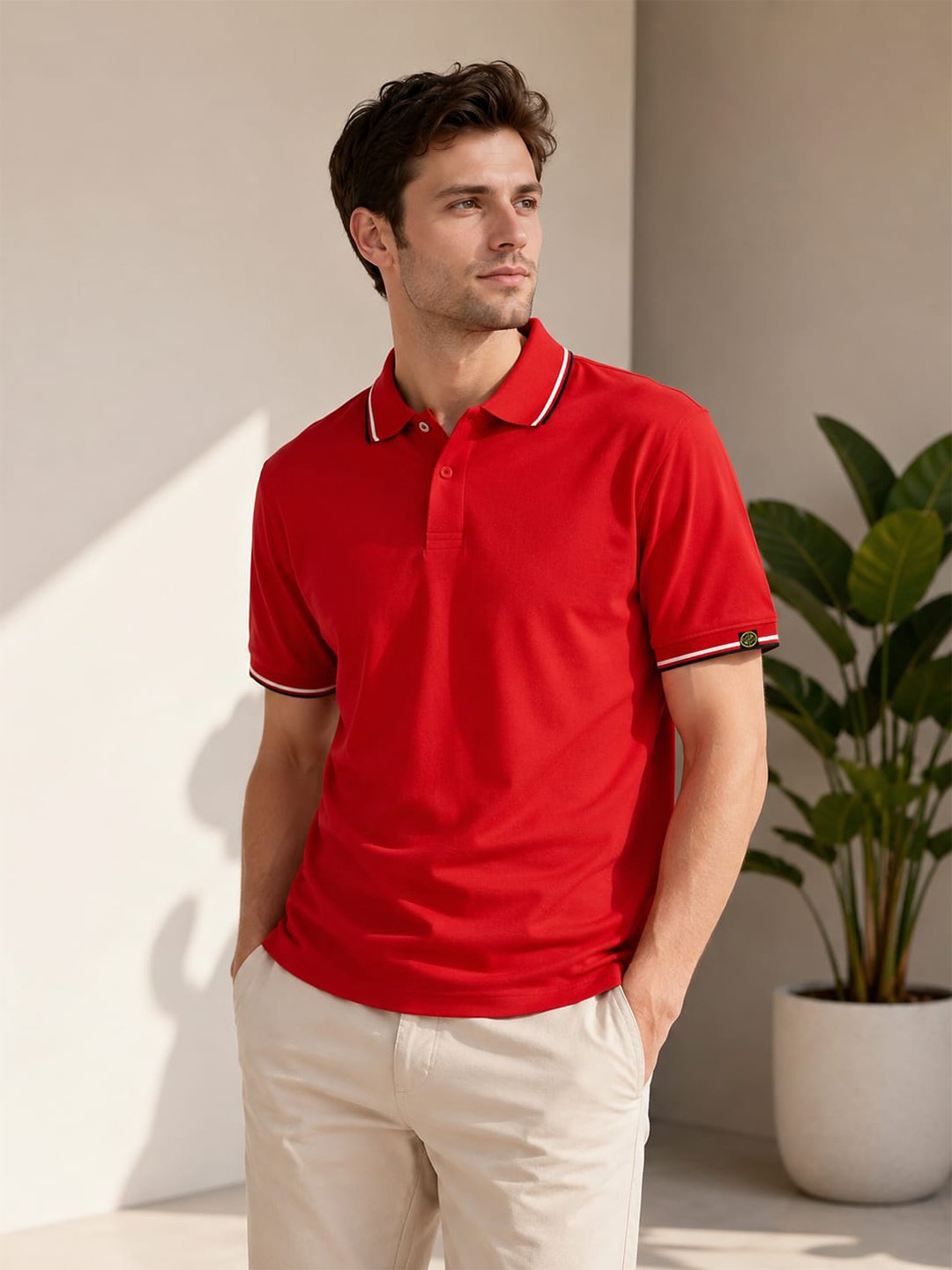 Premium men's polo T-shirt featuring contrast tipping with a comfortable regular fit for everyday wear.