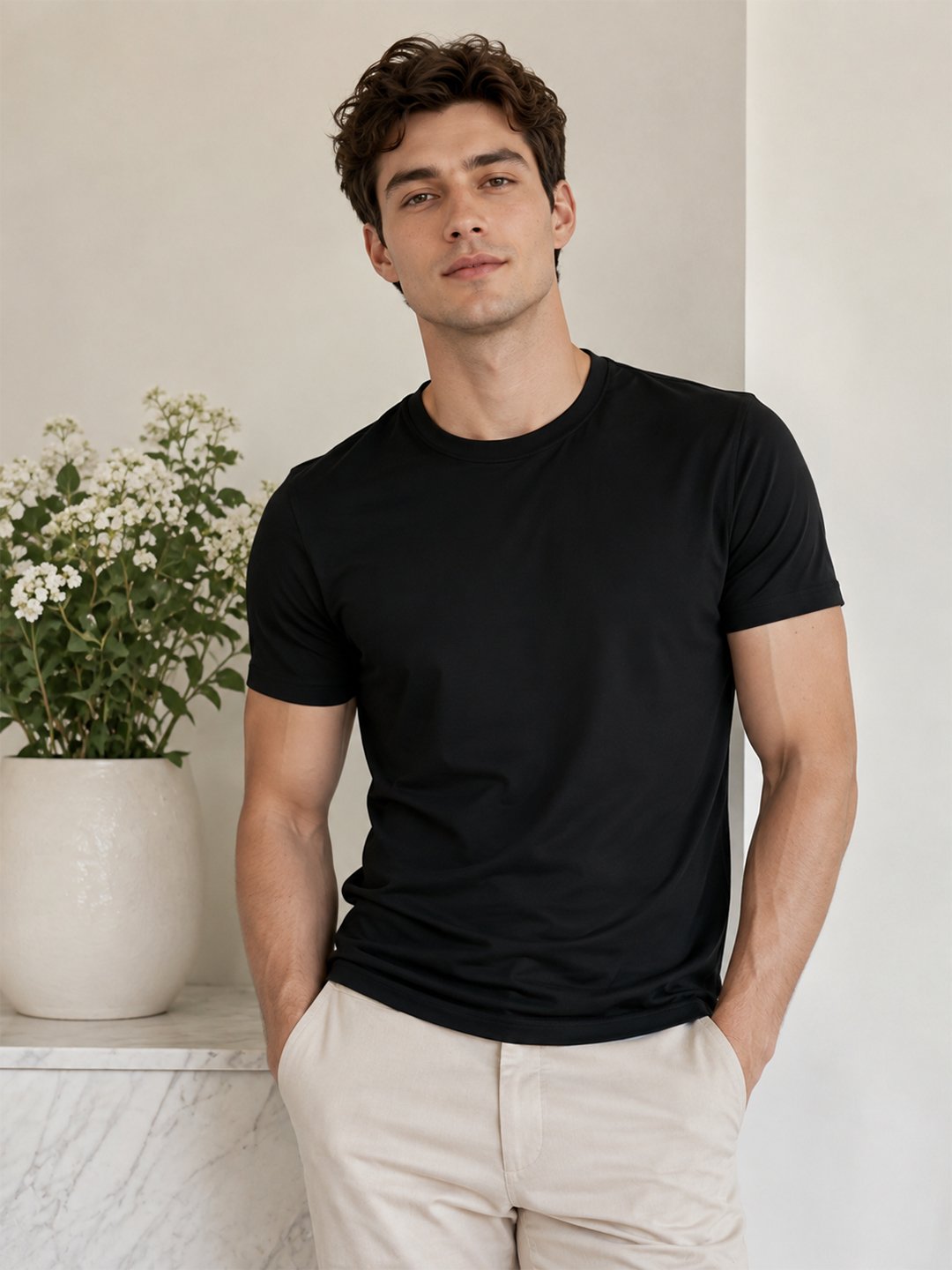 Men's regular fit casual t-shirt with round neckline, short sleeves and comfortable construction for versatile everyday outfits.