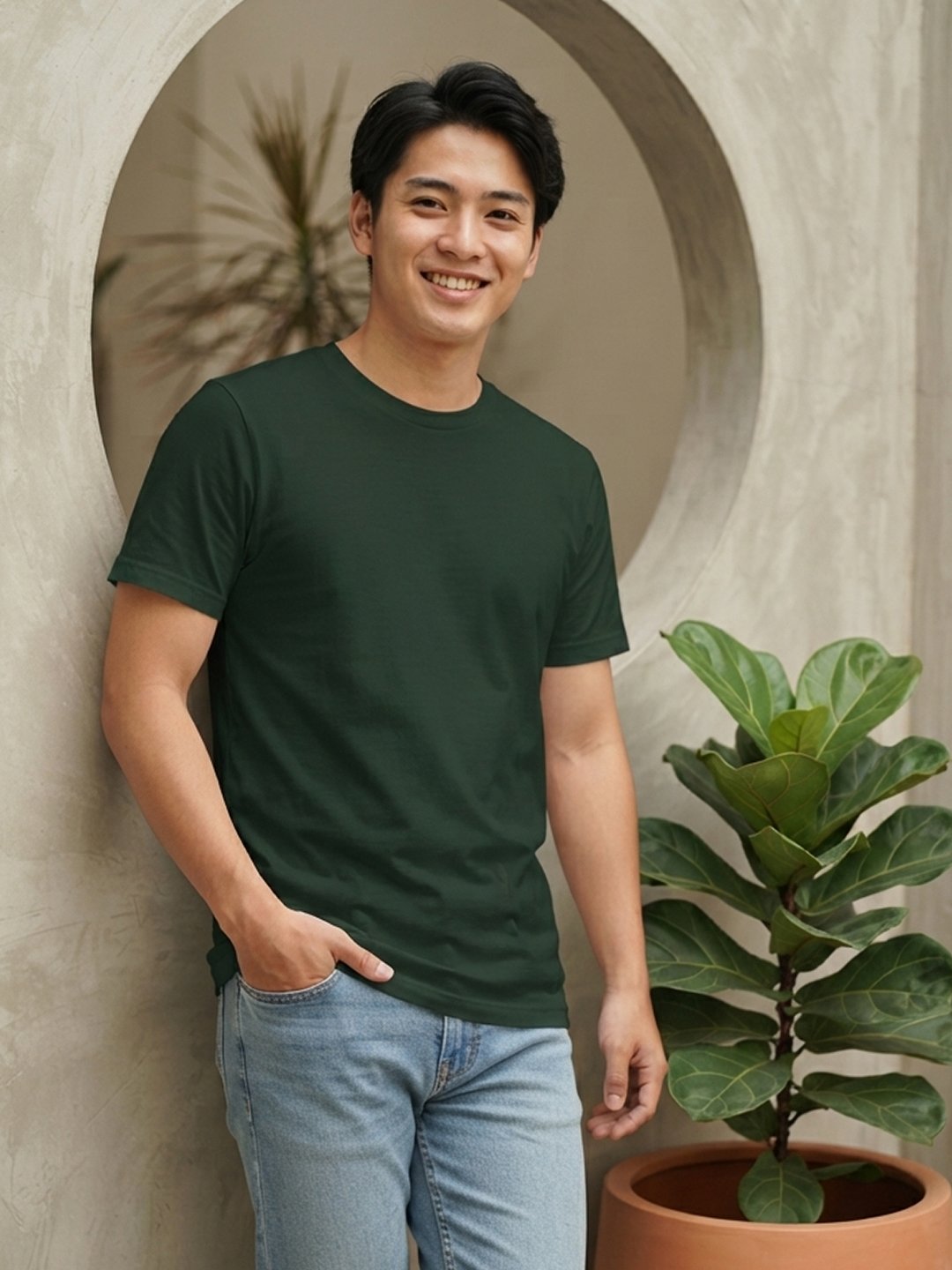 Men's regular fit casual t-shirt with round neckline, short sleeves and comfortable construction for versatile everyday outfits.