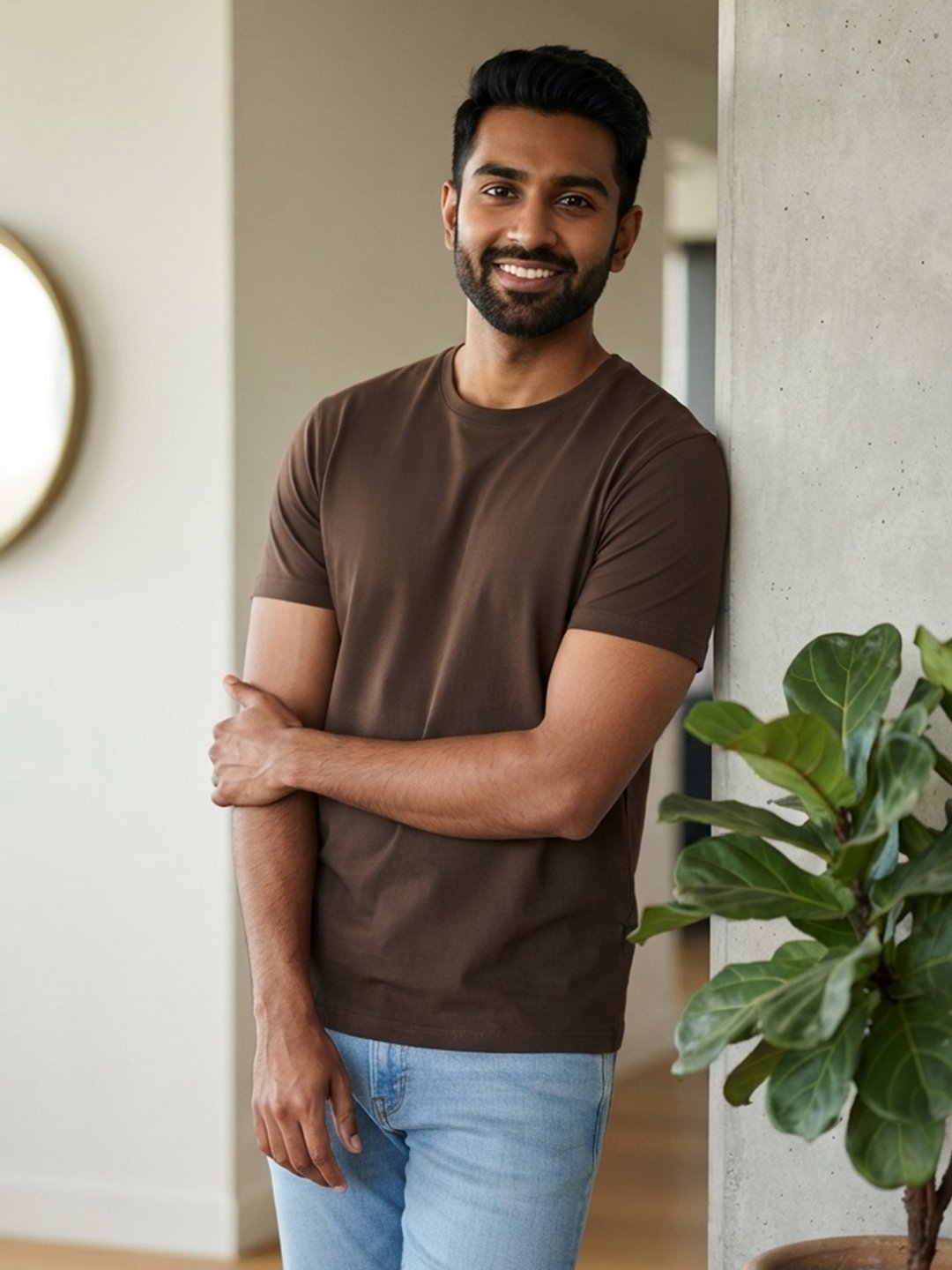 Men's regular fit casual t-shirt with round neckline, short sleeves and comfortable construction for versatile everyday outfits.