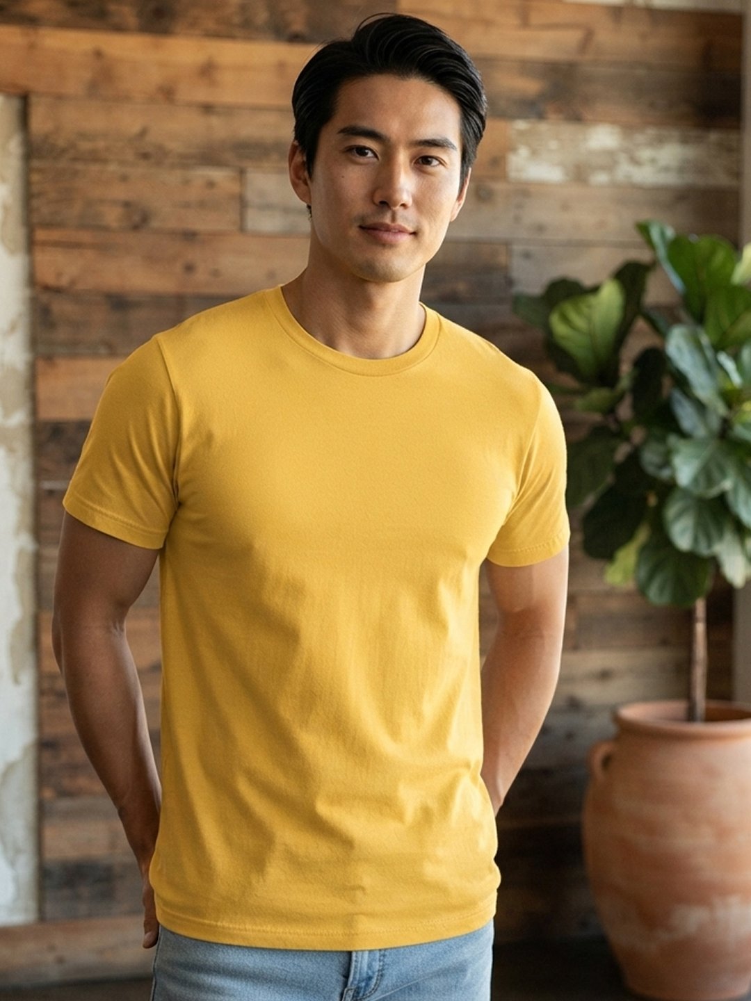 Men's regular fit casual t-shirt with round neckline, short sleeves and comfortable construction for versatile everyday outfits.