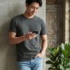 Men's regular fit casual t-shirt with round neckline, short sleeves and comfortable construction for versatile everyday outfits.
