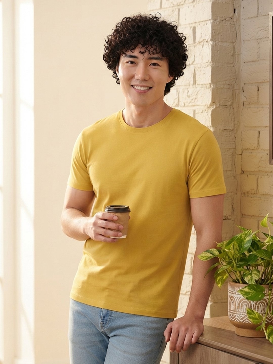 Men's regular fit casual t-shirt with round neckline, short sleeves and comfortable construction for versatile everyday outfits.