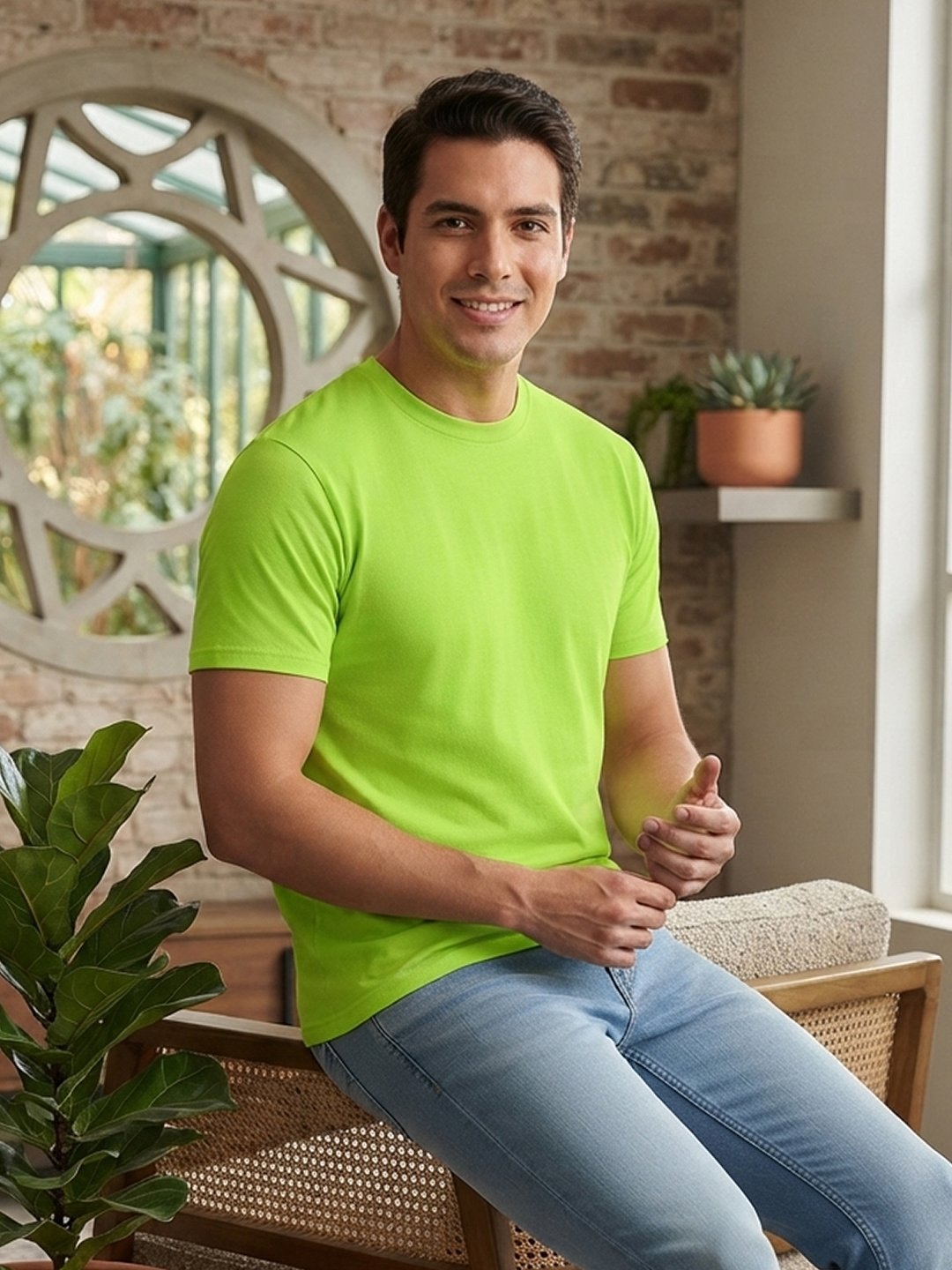 Men's regular fit casual t-shirt with round neckline, short sleeves and comfortable construction for versatile everyday outfits.