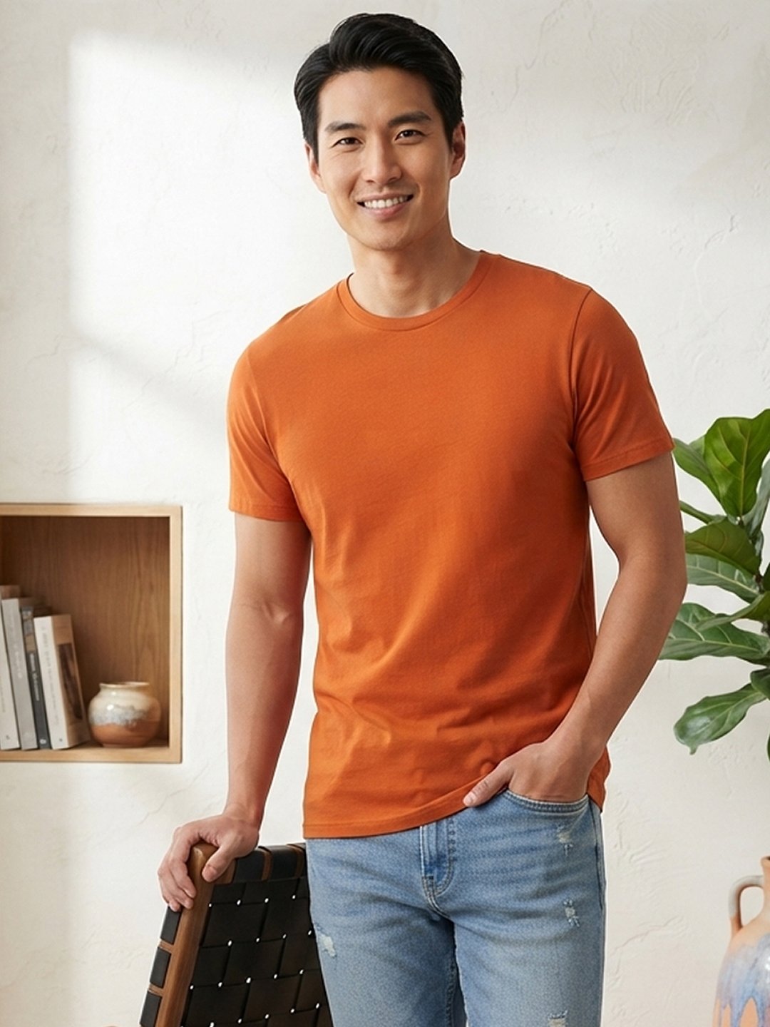 Men's regular fit casual t-shirt with round neckline, short sleeves and comfortable construction for versatile everyday outfits.