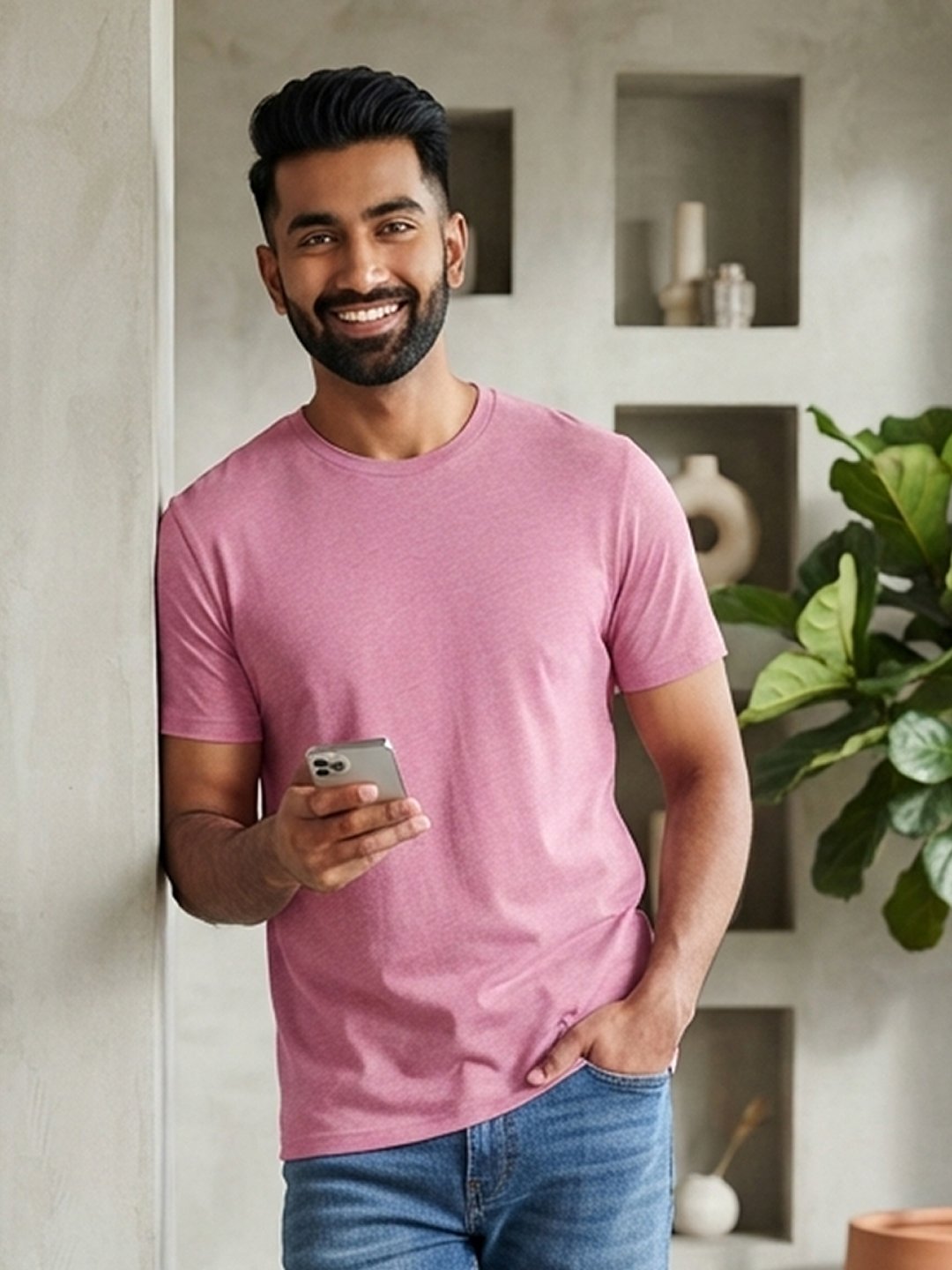 Men's regular fit casual t-shirt with round neckline, short sleeves and comfortable construction for versatile everyday outfits.