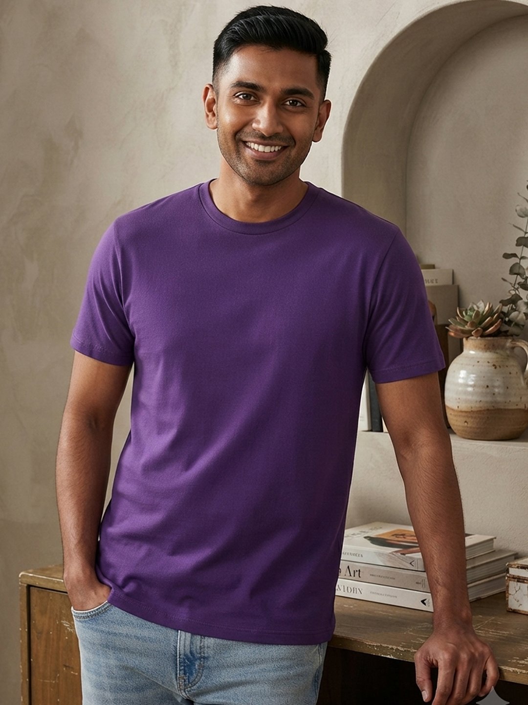 Men's regular fit casual t-shirt with round neckline, short sleeves and comfortable construction for versatile everyday outfits.