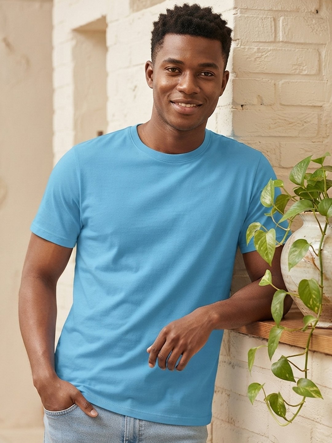 Men's regular fit casual t-shirt with round neckline, short sleeves and comfortable construction for versatile everyday outfits.