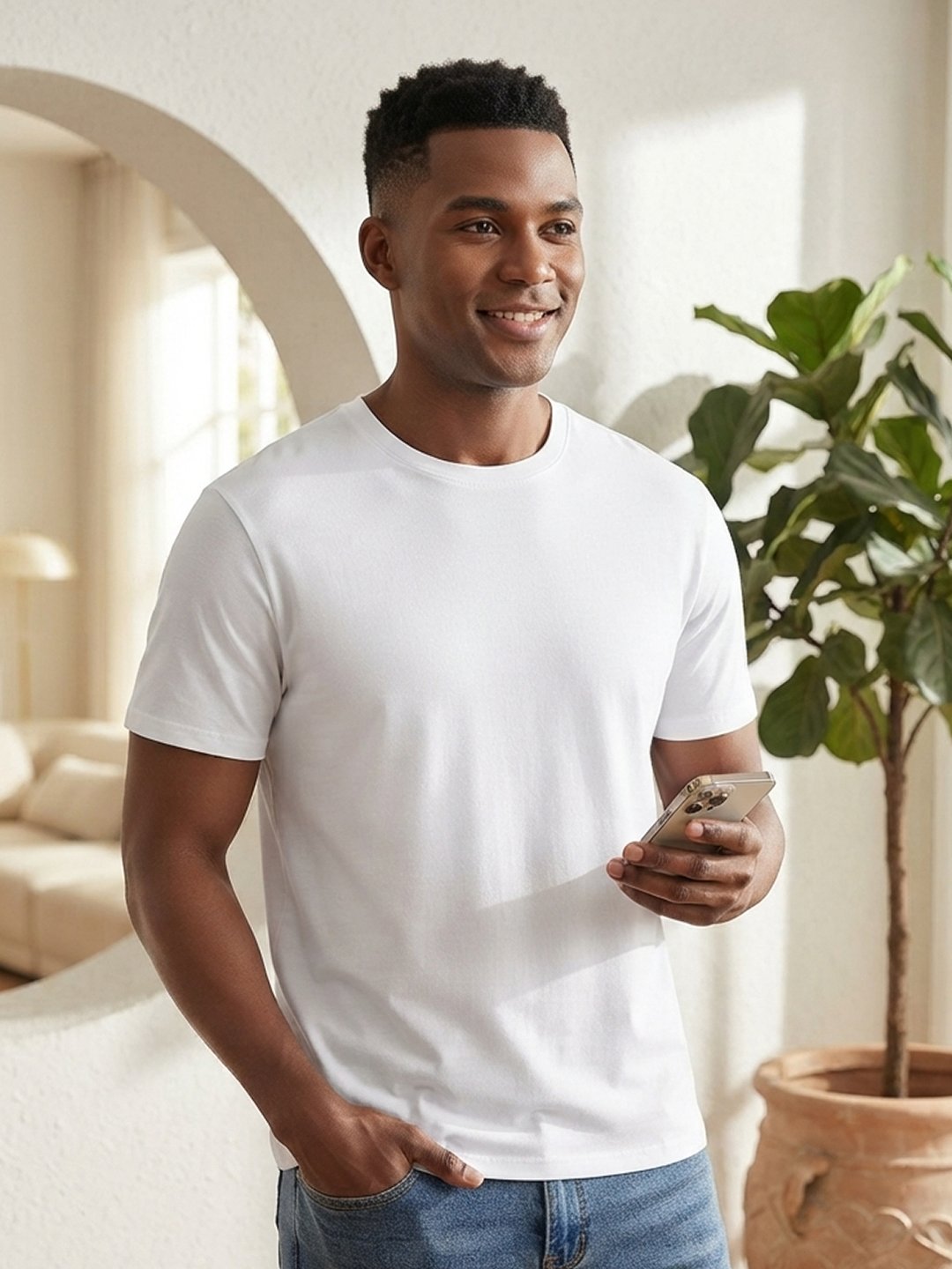 Men's regular fit casual t-shirt with round neckline, short sleeves and comfortable construction for versatile everyday outfits.