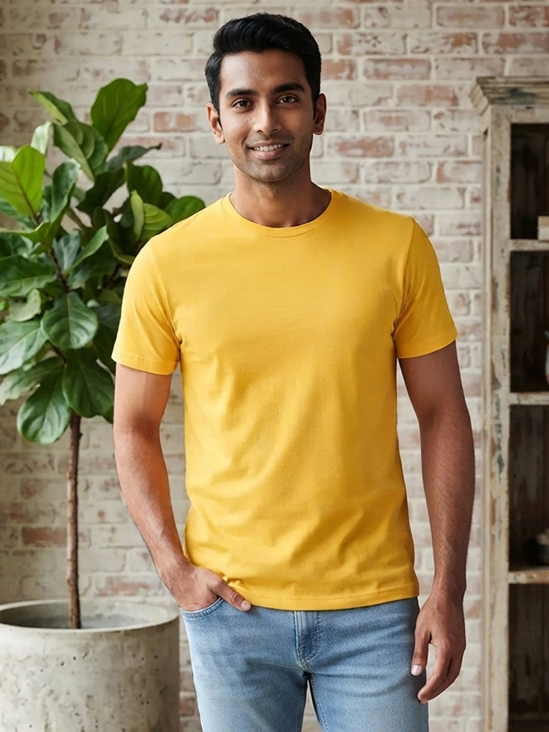 Men's regular fit casual t-shirt with round neckline, short sleeves and comfortable construction for versatile everyday outfits.