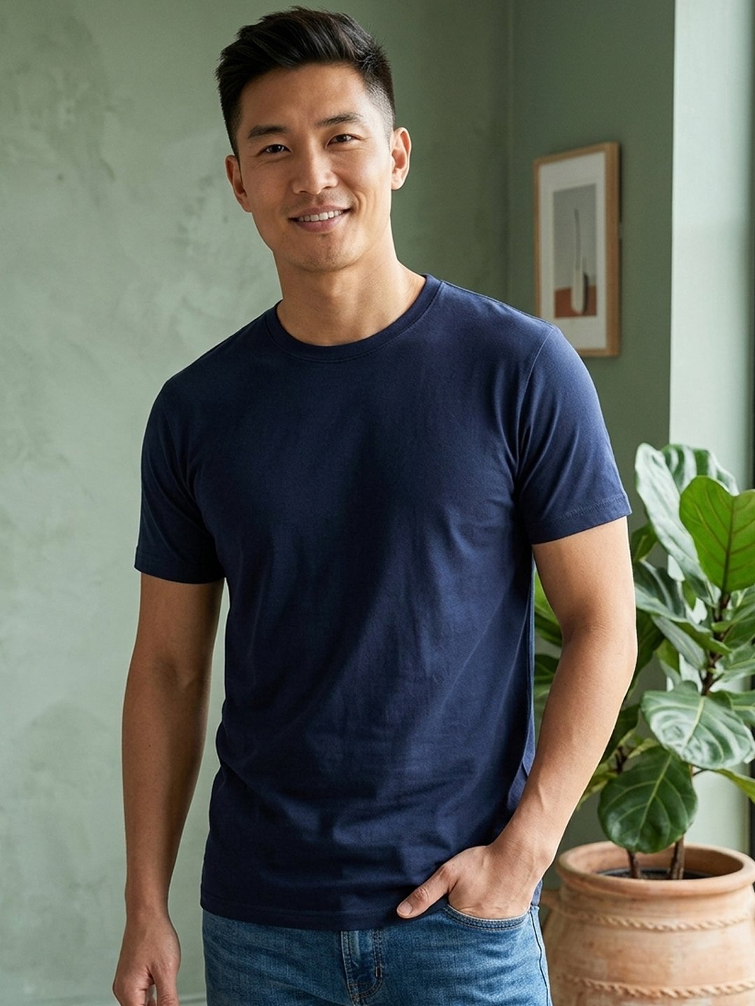 Men's regular fit t-shirt with classic round neck, short sleeves and comfortable design suitable for everyday casual outfits.