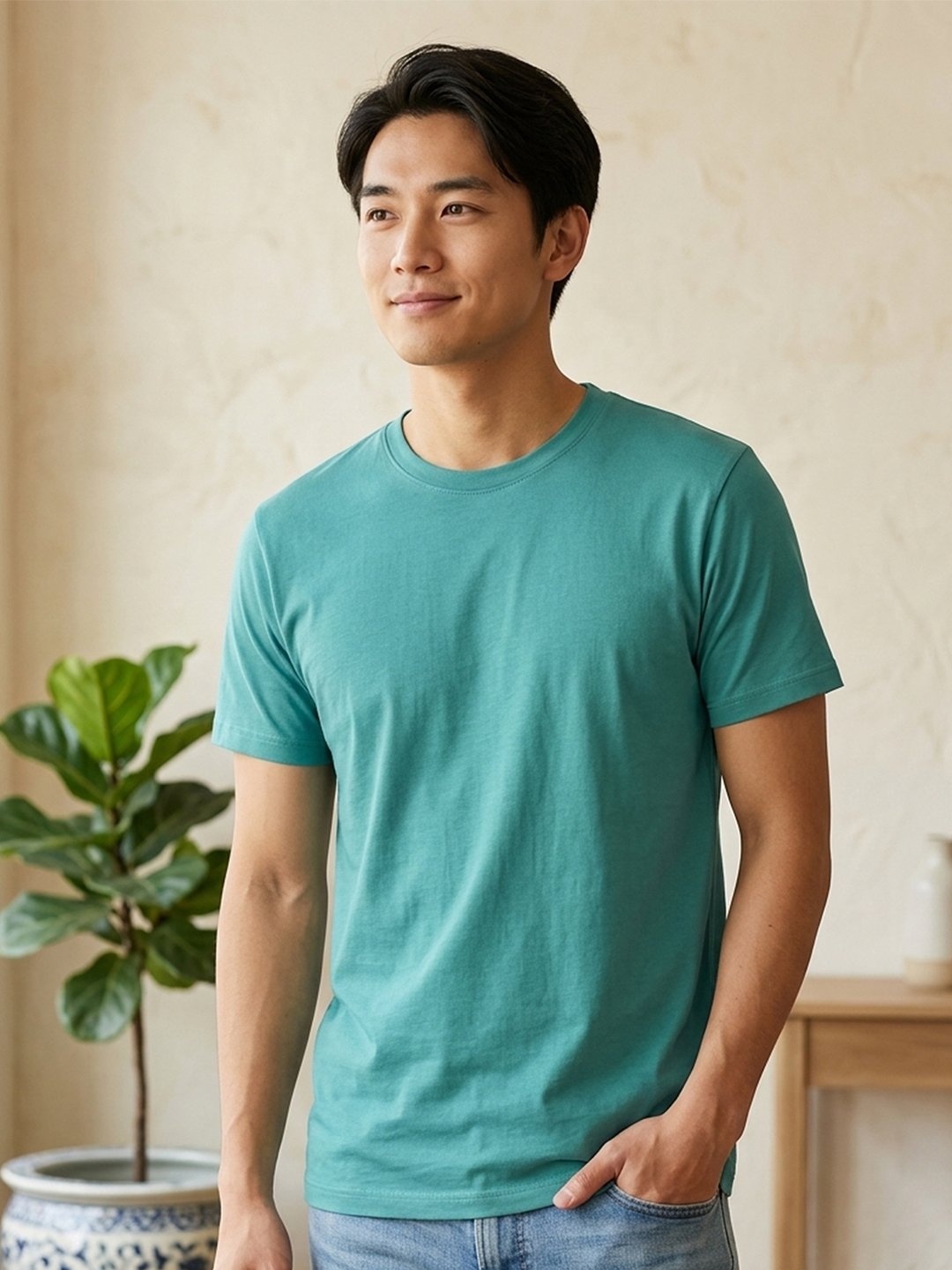 Men's regular fit casual t-shirt with round neckline, short sleeves and comfortable construction for versatile everyday outfits.