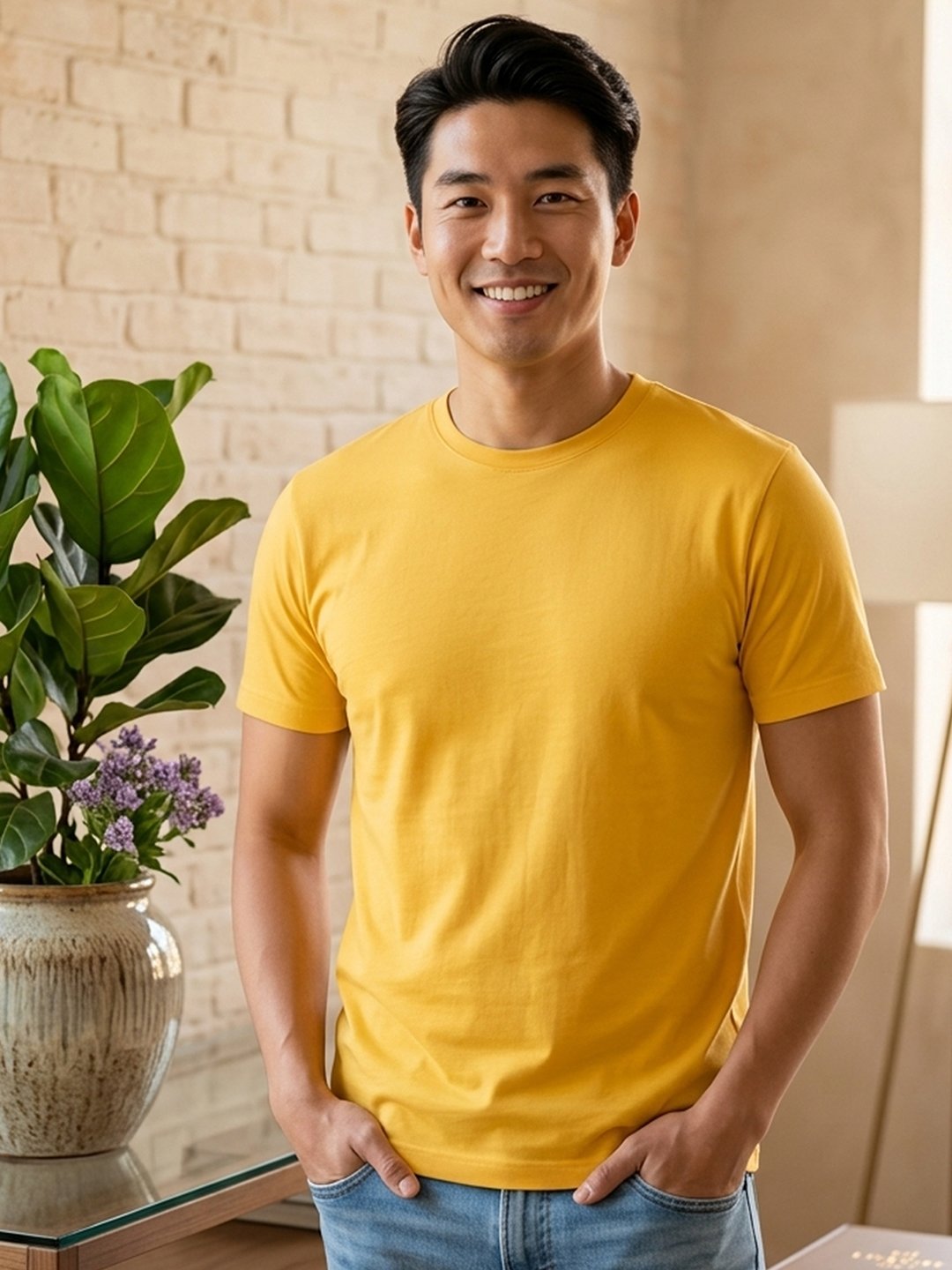 Men's regular fit casual t-shirt with round neckline, short sleeves and comfortable construction for versatile everyday outfits.