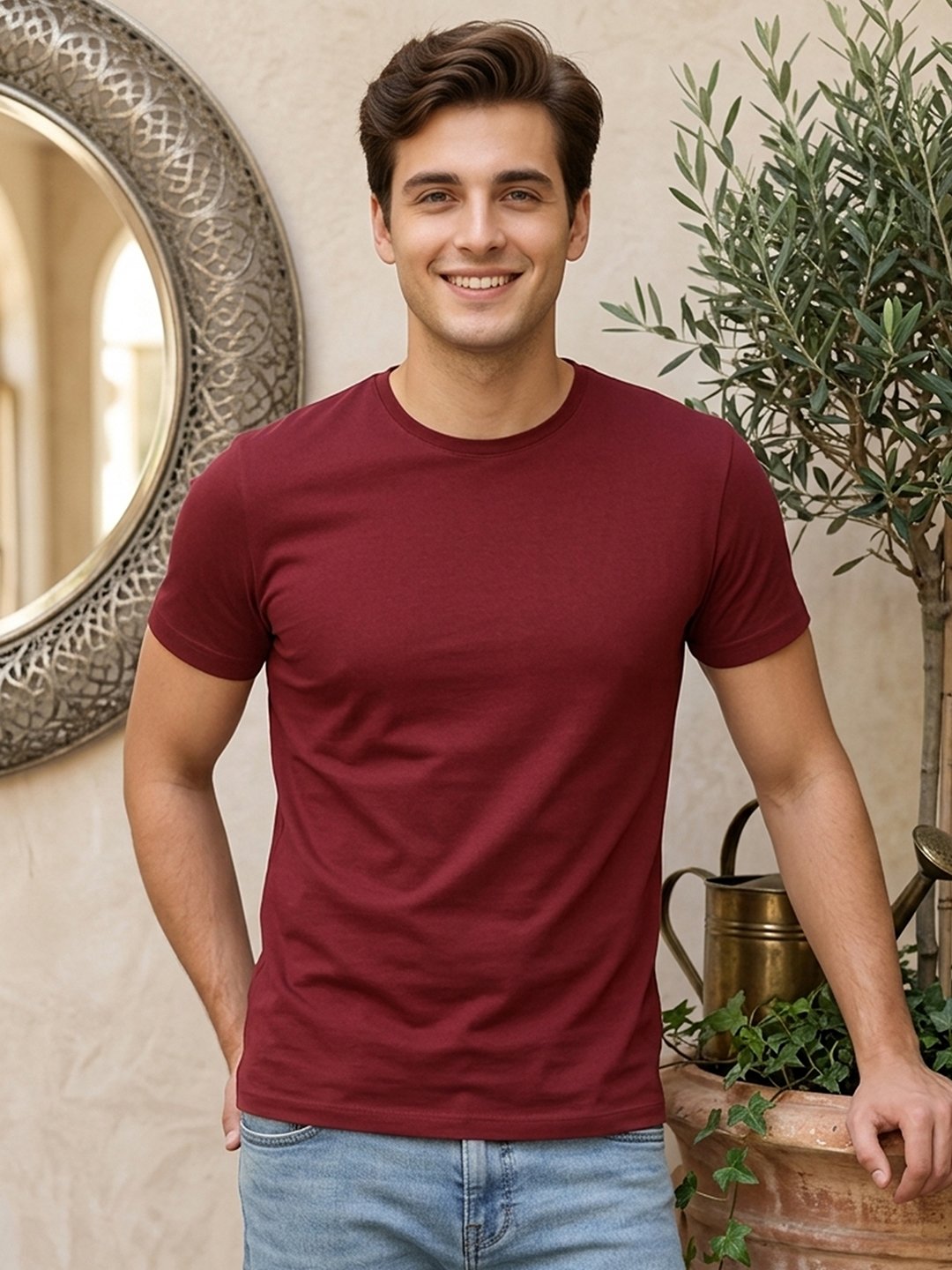 Men's regular fit casual t-shirt with round neckline, short sleeves and comfortable construction for versatile everyday outfits.