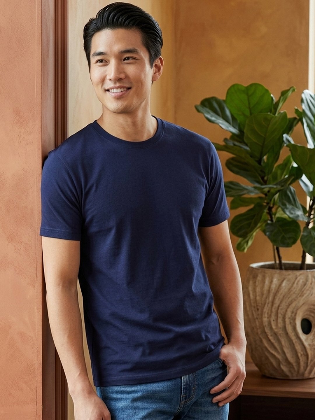 Men's regular fit casual t-shirt with round neckline, short sleeves and comfortable construction for versatile everyday outfits.