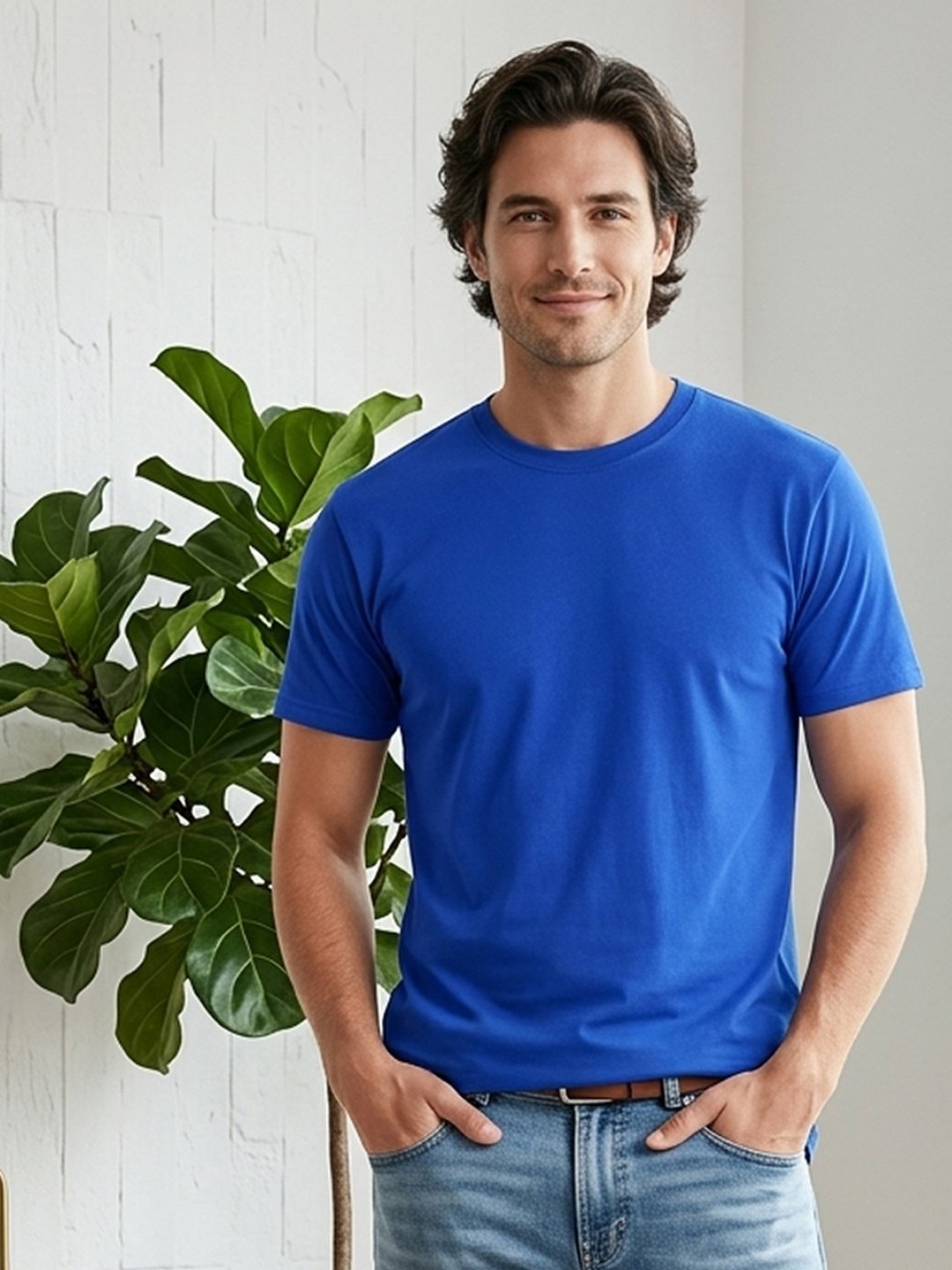 Men's regular fit casual t-shirt with round neckline, short sleeves and comfortable construction for versatile everyday outfits.
