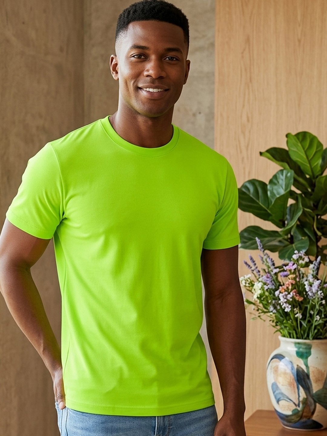 Men's regular fit casual t-shirt with round neckline, short sleeves and comfortable construction for versatile everyday outfits.