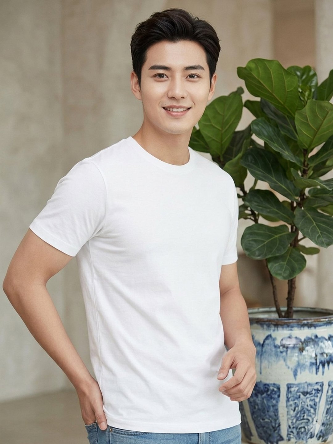 Men's regular fit casual t-shirt with round neckline, short sleeves and comfortable construction for versatile everyday outfits.
