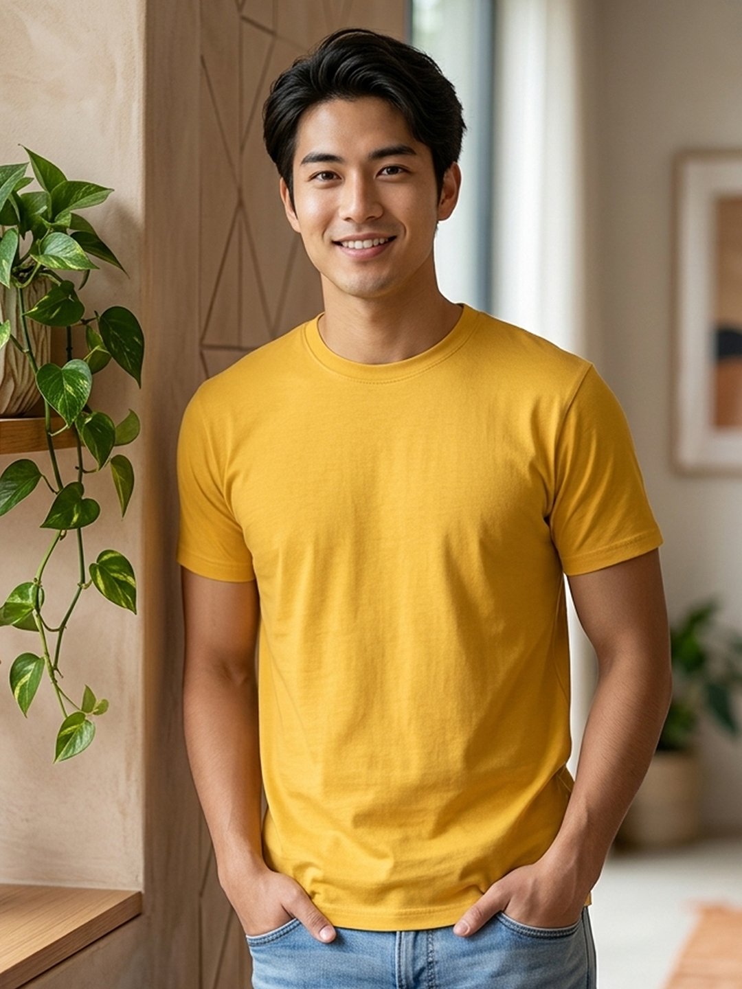 Men's regular fit casual t-shirt with round neckline, short sleeves and comfortable construction for versatile everyday outfits.