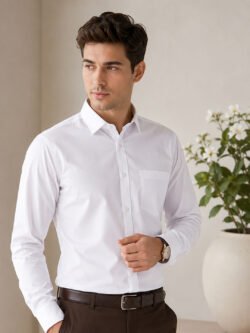Men's formal-casual shirt with long sleeves, button front and classic collar, suitable for office wear and casual occasions.