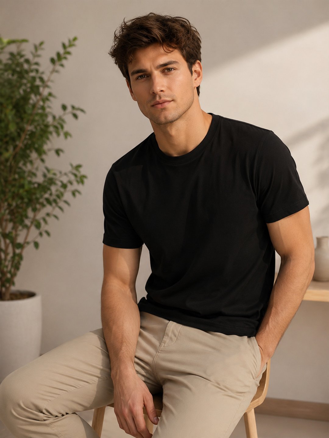 Men's basic crew neck t-shirt with short sleeves, regular fit and comfortable styling for everyday casual occasions.