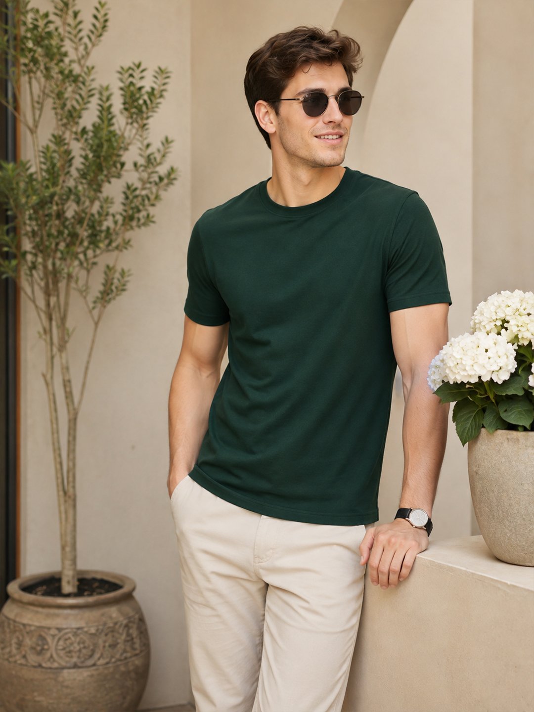 Men's basic crew neck t-shirt with short sleeves, regular fit and comfortable styling for everyday casual occasions.