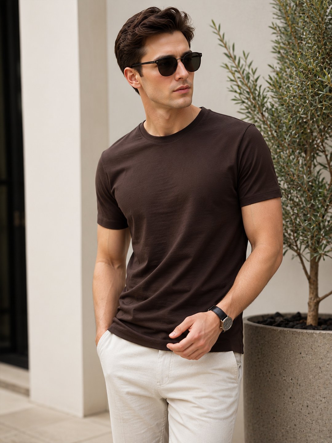 Men's basic crew neck t-shirt with short sleeves, regular fit and comfortable styling for everyday casual occasions.
