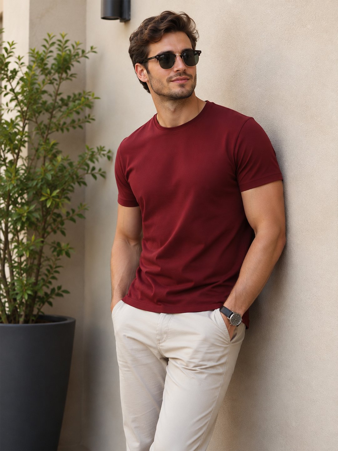 Men's basic crew neck t-shirt with short sleeves, regular fit and comfortable styling for everyday casual occasions.