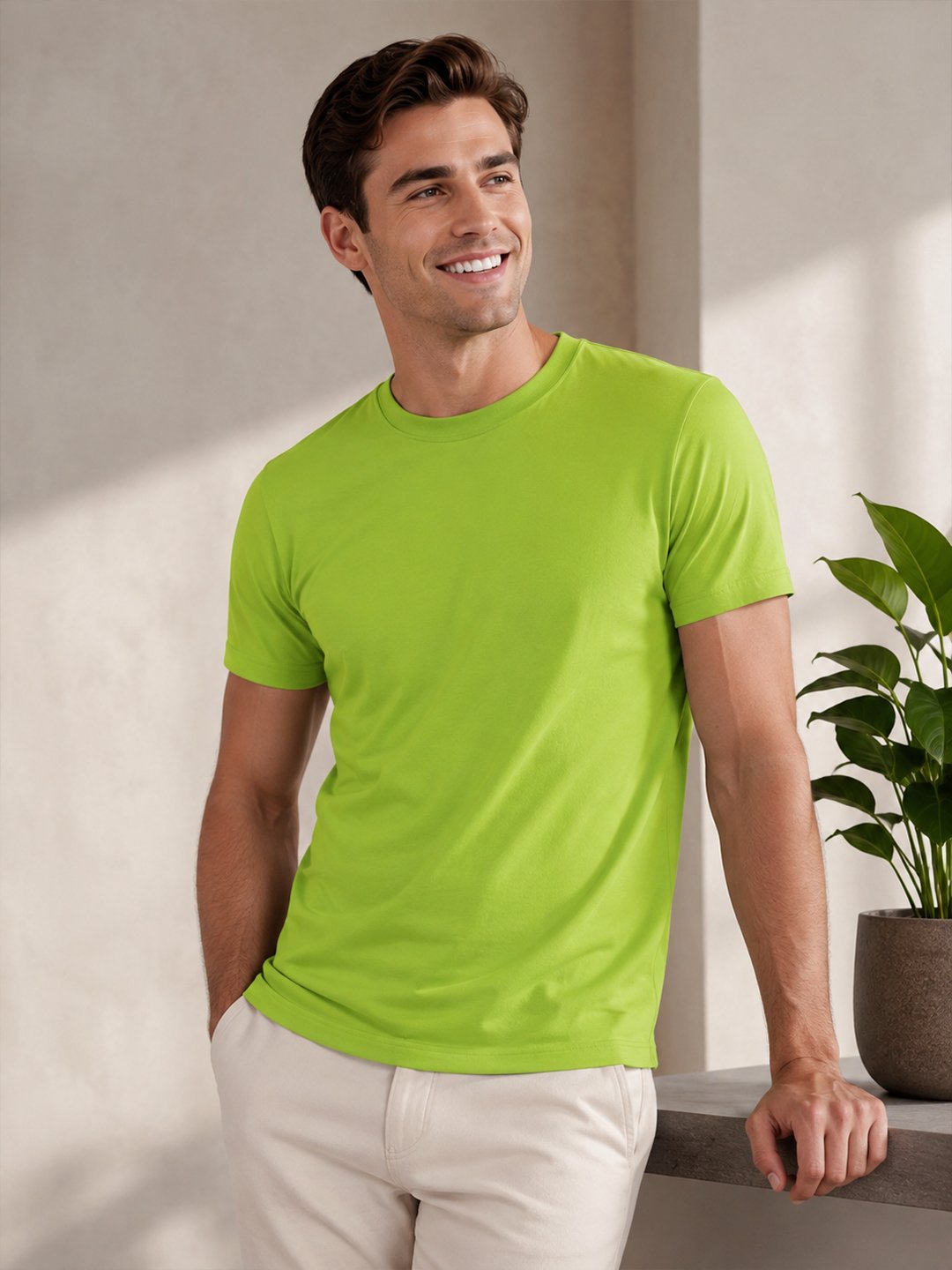 Men's basic crew neck t-shirt with short sleeves, regular fit and comfortable styling for everyday casual occasions.