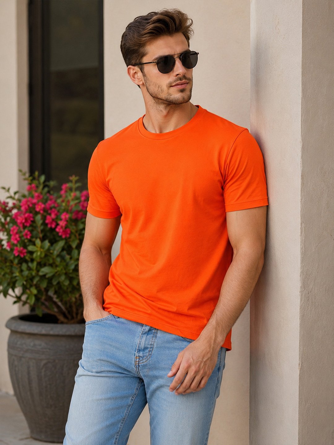 Men's basic crew neck t-shirt with short sleeves, regular fit and comfortable styling for everyday casual occasions.