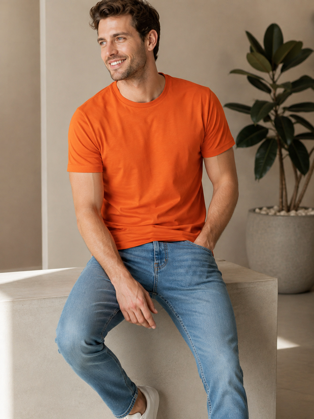 Men's basic crew neck t-shirt with short sleeves, regular fit and comfortable styling for everyday casual occasions.