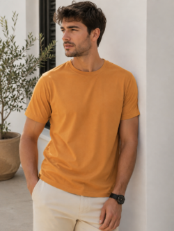 Men's basic crew neck t-shirt with short sleeves, regular fit and comfortable styling for everyday casual occasions.
