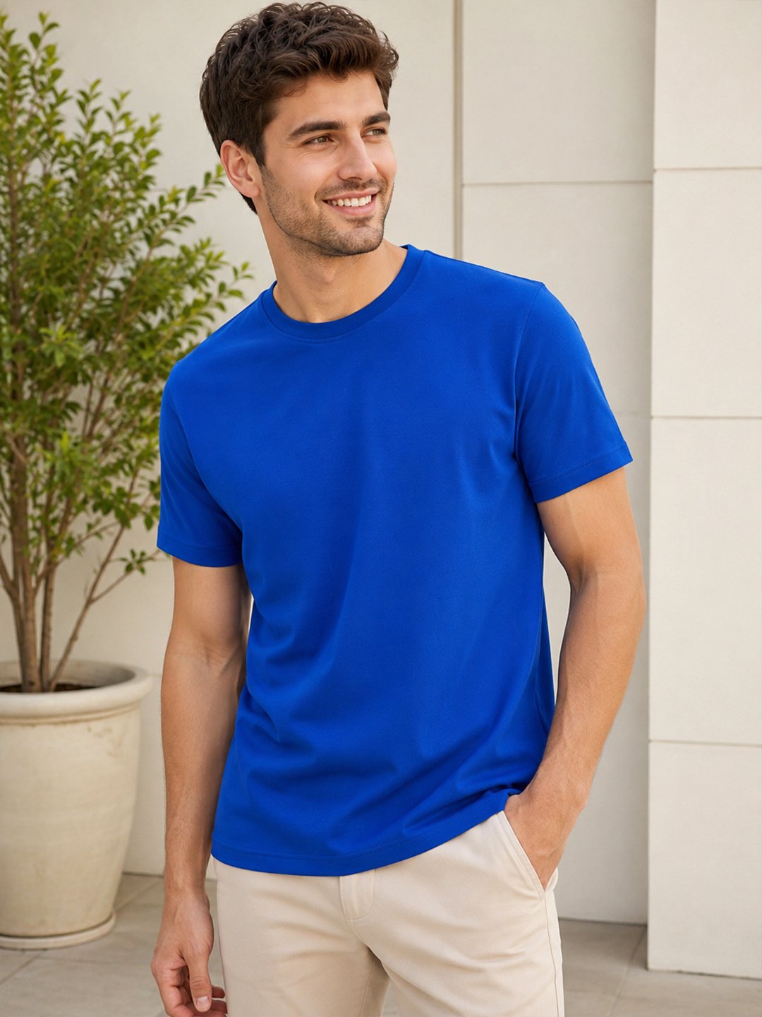 Men's basic crew neck t-shirt with short sleeves, regular fit and comfortable styling for everyday casual occasions.