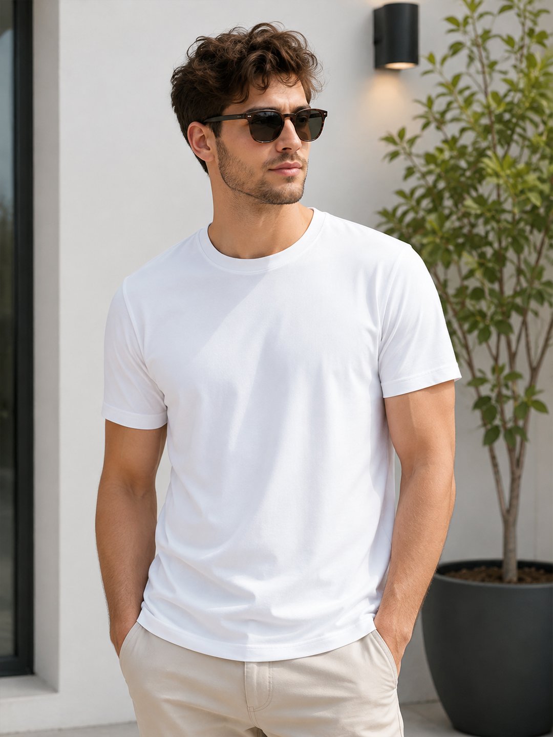 Men's basic crew neck t-shirt with short sleeves, regular fit and comfortable styling for everyday casual occasions.