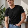 Dfnk Falcons Black Men's round neck casual t-shirt with short sleeves and relaxed regular fit, suitable for daily wear and outings.