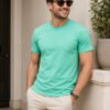 Dfnk Falcons Mint-Green Men's round neck casual t-shirt with short sleeves and relaxed regular fit, suitable for daily wear and outings.