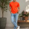 Dfnk Falcons Neon-Orange Men's round neck casual t-shirt with short sleeves and relaxed regular fit, suitable for daily wear and outings.